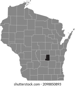 Black Highlighted Location Map Of The Green Lake County Inside Gray Administrative Map Of The Federal State Of Wisconsin, USA