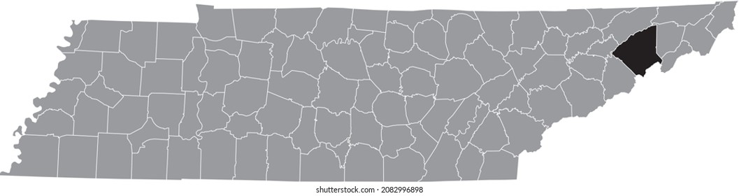 Mapa de ubicación resaltado en negro del condado de Greene dentro del mapa administrativo gris del estado federal de Tennessee, Estados Unidos