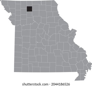 Mapa de ubicación resaltado en negro del condado de Grundy dentro del mapa gris del estado federal de Misuri, Estados Unidos