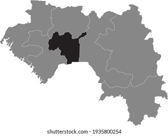 Black highlighted location map of the Guinean Mamou region inside gray map of the Republic of Guinea