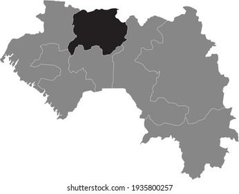 Black highlighted location map of the Guinean Labé region inside gray map of the Republic of Guinea