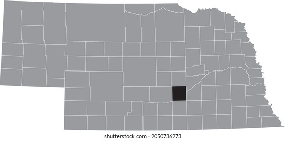 Black highlighted location map of the Hall County inside gray map of the Federal State of Nebraska, USA
