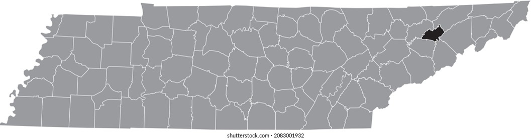 Black Highlighted Location Map Of The Hamblen County Inside Gray Administrative Map Of The Federal State Of Tennessee, USA