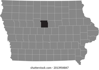 Black highlighted location map of the Hamilton County inside gray map of the Federal State of Iowa, USA