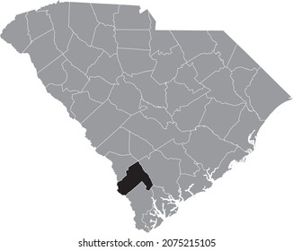 Black Highlighted Location Map Of The Hampton County Inside Gray Administrative Map Of The Federal State Of South Carolina, USA