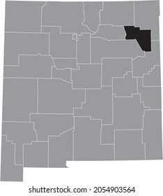 Black highlighted location map of the Harding County inside gray map of the Federal State of New Mexico, USA