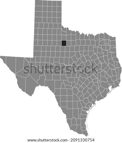 Black highlighted location map of the Haskell County inside gray administrative map of the Federal State of Texas, USA