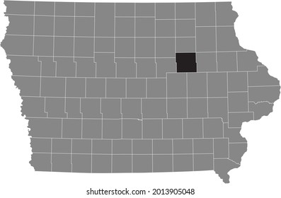 Black Highlighted Location Map Of The Black Hawk County Inside Gray Map Of The Federal State Of Iowa, USA