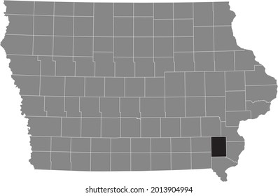 Black highlighted location map of the Henry County inside gray map of the Federal State of Iowa, USA