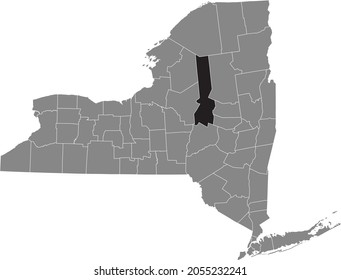 Black highlighted location map of the Herkimer County inside gray map of the Federal State of New York, USA