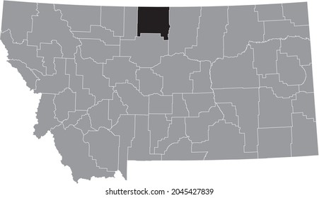 Black highlighted location map of the Hill County inside gray map of the Federal State of Montana, USA