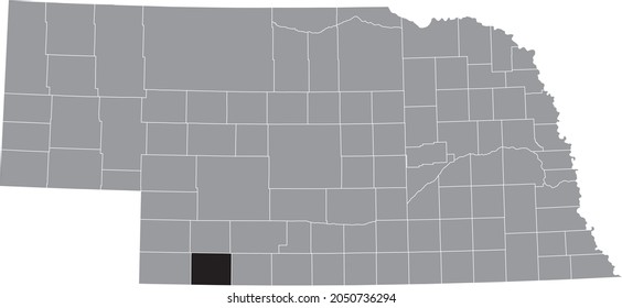 Schwarz markierte Standortkarte des Hitchcock County in grauer Karte des Bundesstaates Nebraska, USA