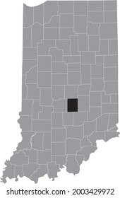 Mapa de ubicación resaltado en negro del condado de Hoosier Johnson dentro del mapa gris del estado federal de Indiana, Estados Unidos