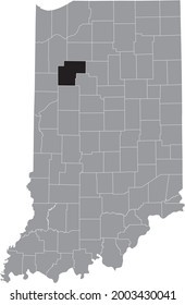 Black highlighted location map of the Hoosier White County inside gray map of the Federal State of Indiana, USA