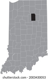 Mapa de ubicación resaltado en negro del condado de Hoosier Wabash dentro del mapa gris del estado federal de Indiana, Estados Unidos