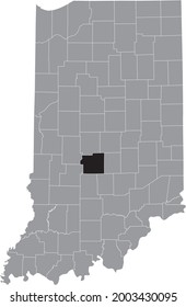 Black highlighted location map of the Hoosier Morgan County inside gray map of the Federal State of Indiana, USA