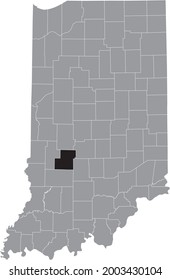 Black highlighted location map of the Hoosier Owen County inside gray map of the Federal State of Indiana, USA