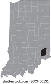 Black highlighted location map of the Hoosier Ripley County inside gray map of the Federal State of Indiana, USA