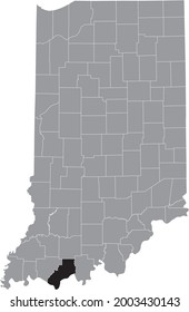 Black highlighted location map of the Hoosier Spencer County inside gray map of the Federal State of Indiana, USA