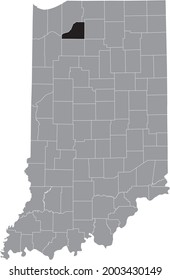 Black highlighted location map of the Hoosier Starke County inside gray map of the Federal State of Indiana, USA