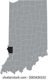 Mapa de ubicación resaltado en negro del condado de Hoosier Sullivan dentro del mapa gris del estado federal de Indiana, Estados Unidos