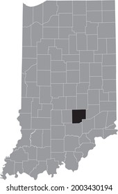 Black highlighted location map of the Hoosier Bartholomew County inside gray map of the Federal State of Indiana, USA