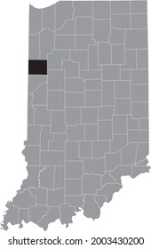 Mapa de ubicación resaltado en negro del condado de Hoosier Benton dentro del mapa gris del estado federal de Indiana, Estados Unidos