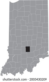 Black highlighted location map of the Hoosier Brown County inside gray map of the Federal State of Indiana, USA