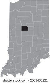 Black highlighted location map of the Hoosier Clinton County inside gray map of the Federal State of Indiana, USA