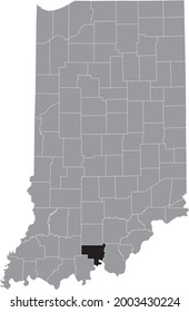 Black highlighted location map of the Hoosier Crawford County inside gray map of the Federal State of Indiana, USA