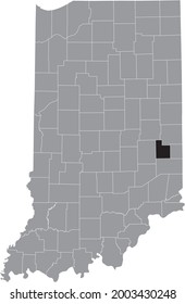 Black highlighted location map of the Hoosier Fayette County inside gray map of the Federal State of Indiana, USA