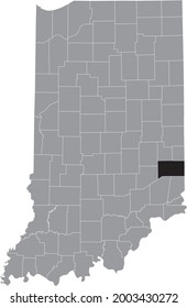 Black highlighted location map of the Hoosier Franklin County inside gray map of the Federal State of Indiana, USA