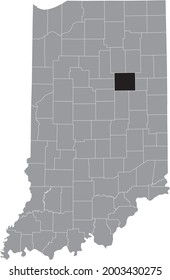 Black highlighted location map of the Hoosier Grant County inside gray map of the Federal State of Indiana, USA