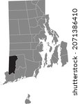 Black highlighted location map of the Hopkinton inside gray administrative map of the Federal State of Rhode Island, USA