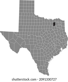 Schwarz hervorgehobene Standortkarte des Hunt County in grauer Verwaltungskarte des Bundesstaates Texas, USA