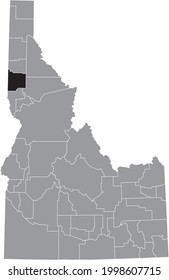 Black highlighted location map of the Idahoan Latah County inside gray map of the Federal State of Idaho, USA