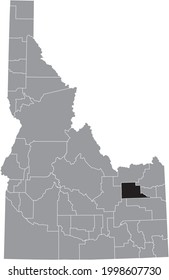Black highlighted location map of the Idahoan Jefferson County inside gray map of the Federal State of Idaho, USA