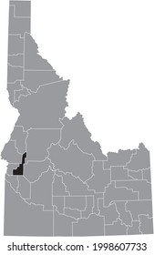 Black highlighted location map of the Idahoan Gem County inside gray map of the Federal State of Idaho, USA