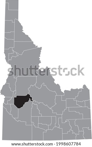 Black highlighted location map of the Idahoan Boise County inside gray map of the Federal State of Idaho, USA