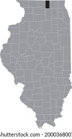 Black highlighted location map of the Illinoisan Boone County inside gray map of the Federal State of Illinois, USA