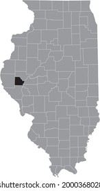 Black highlighted location map of the Illinoisan Brown County inside gray map of the Federal State of Illinois, USA