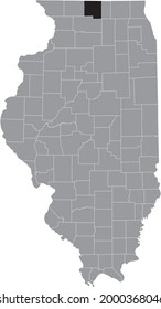 Mapa de ubicación resaltado en negro del condado Winnebago de Illinoisan dentro del mapa gris del estado federal de Illinois, Estados Unidos
