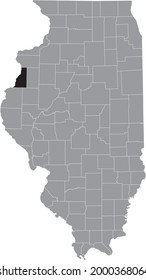 Black highlighted location map of the Illinoisan Henderson County inside gray map of the Federal State of Illinois, USA