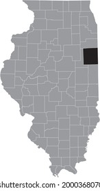 Black highlighted location map of the Illinoisan Iroquois County inside gray map of the Federal State of Illinois, USA