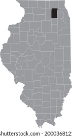 Black highlighted location map of the Illinoisan Kane County inside gray map of the Federal State of Illinois, USA