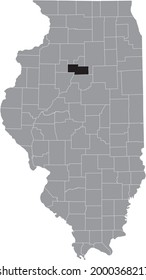 Black highlighted location map of the Illinoisan Marshall County inside gray map of the Federal State of Illinois, USA