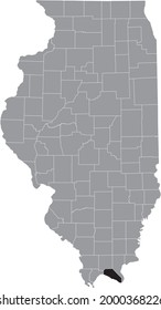Black highlighted location map of the Illinoisan Massac County inside gray map of the Federal State of Illinois, USA