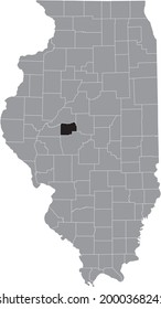 Black highlighted location map of the Illinoisan Menard County inside gray map of the Federal State of Illinois, USA