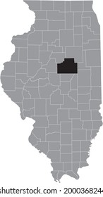 Black highlighted location map of the Illinoisan McLean County inside gray map of the Federal State of Illinois, USA