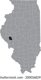 Black highlighted location map of the Illinoisan Scott County inside gray map of the Federal State of Illinois, USA